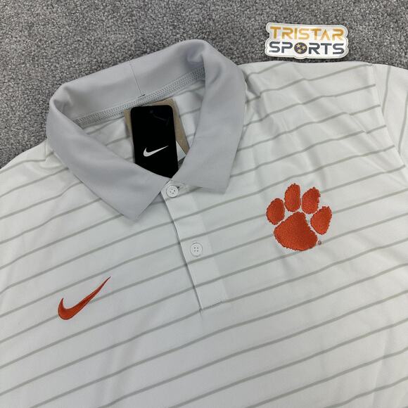 Clemson Tigers Polo Shirt Mens XL White Gray NCAA Football Nike Dri-FIT On Field - Picture 1 of 12